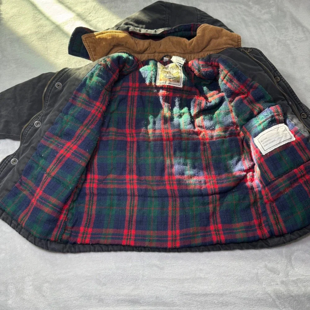 Jonathan Stone Kids Plaid Lined Hooded Coat Jacket Size 5 Charcoal Corduroy Trim